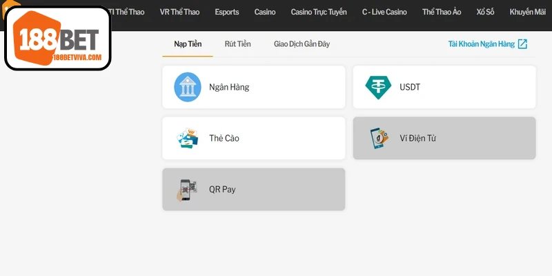 Các phương thức nạp tiền 188BET phổ biến